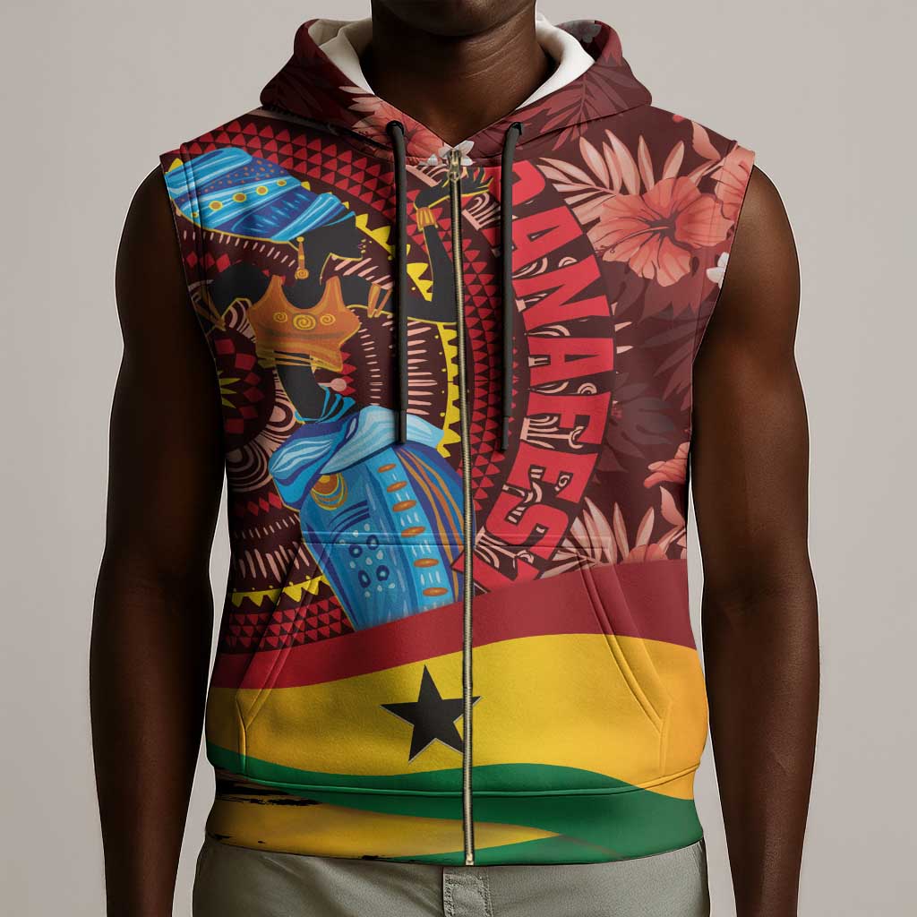 Panafest Sleeveless Zip Hoodie Ghana Tropical African Pattern - African Pride