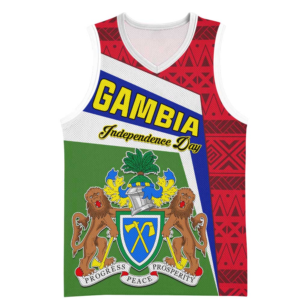 Gambia Independence Day Basketball Jersey with Coat of Arms and African Pattern - African Pride