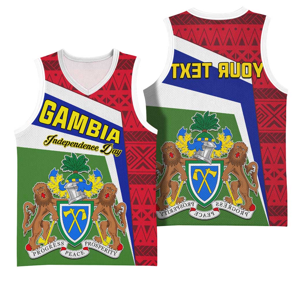 Gambia Independence Day Basketball Jersey with Coat of Arms and African Pattern - African Pride