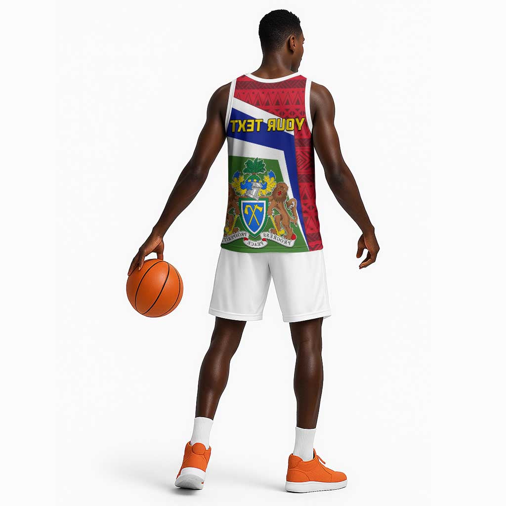 Gambia Independence Day Basketball Jersey with Coat of Arms and African Pattern - African Pride