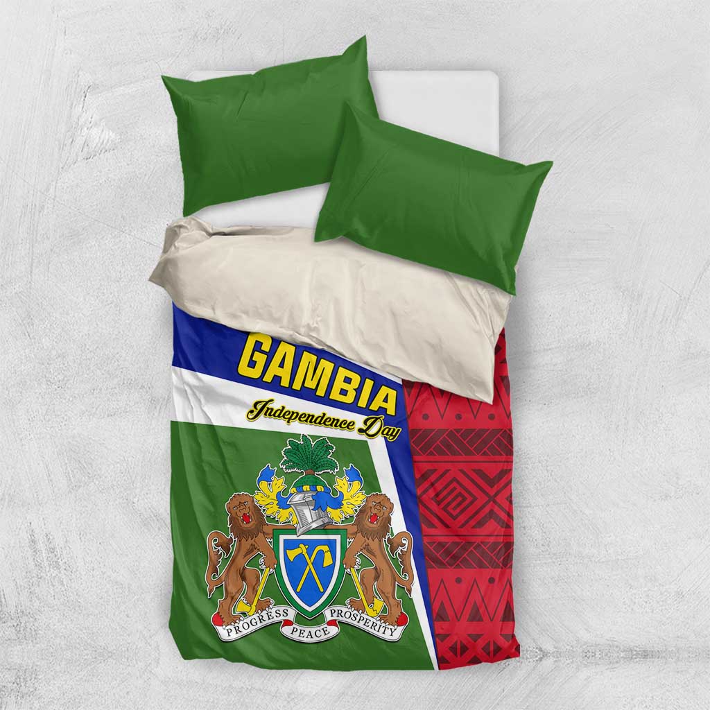 Gambia Independence Day Bedding Set with Coat of Arms and African Pattern