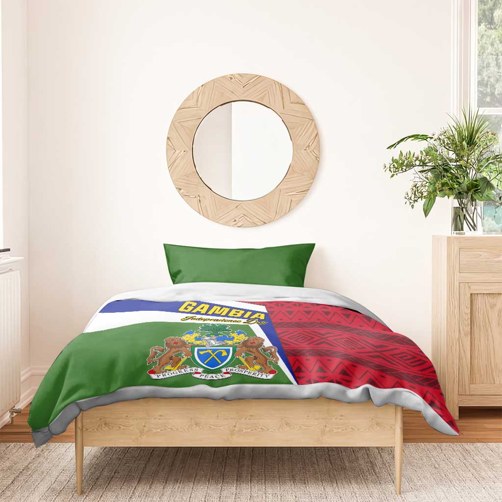 Gambia Independence Day Bedding Set with Coat of Arms and African Pattern