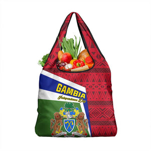Gambia Independence Day Grocery Bag with Coat of Arms and African Pattern