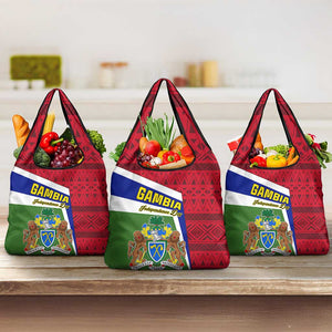 Gambia Independence Day Grocery Bag with Coat of Arms and African Pattern