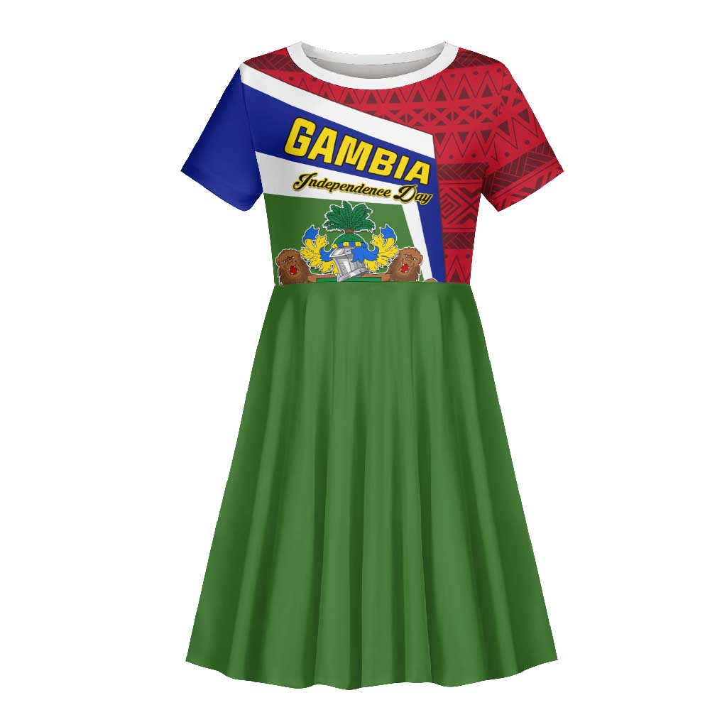 Gambia Independence Day Kid Short Sleeve Dress with Coat of Arms and African Pattern