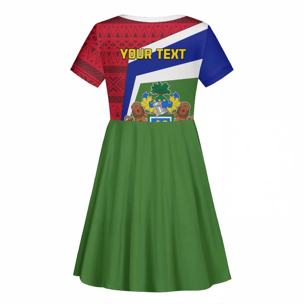 Gambia Independence Day Kid Short Sleeve Dress with Coat of Arms and African Pattern