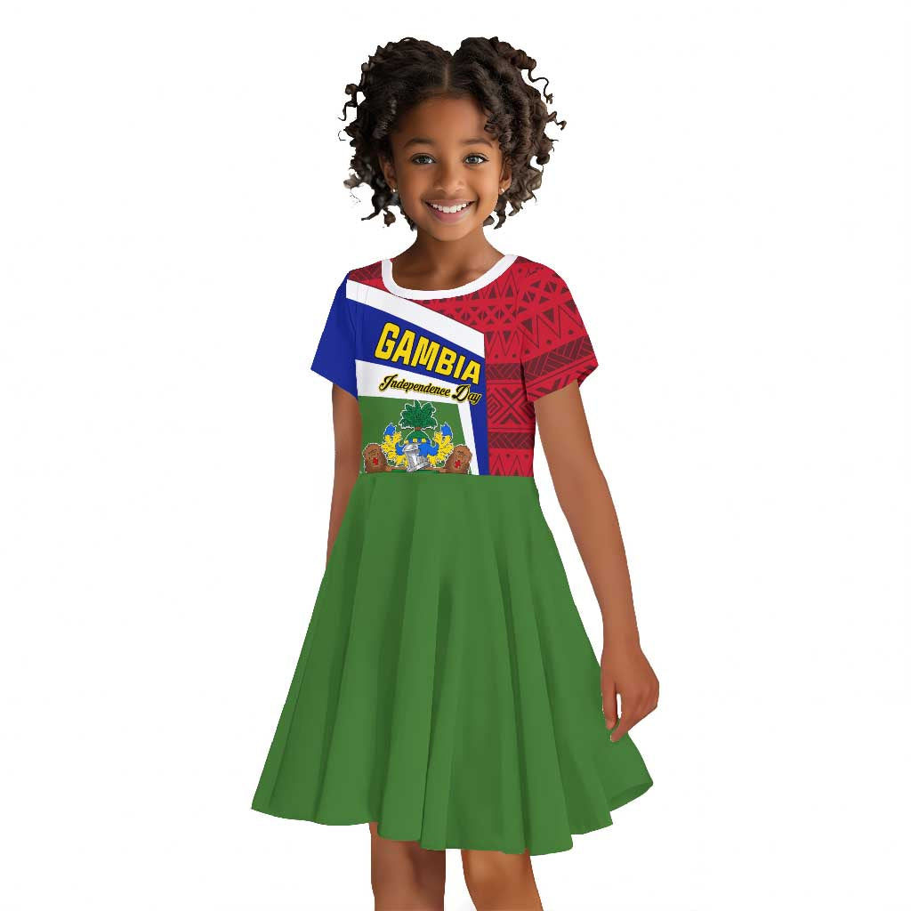 Gambia Independence Day Kid Short Sleeve Dress with Coat of Arms and African Pattern