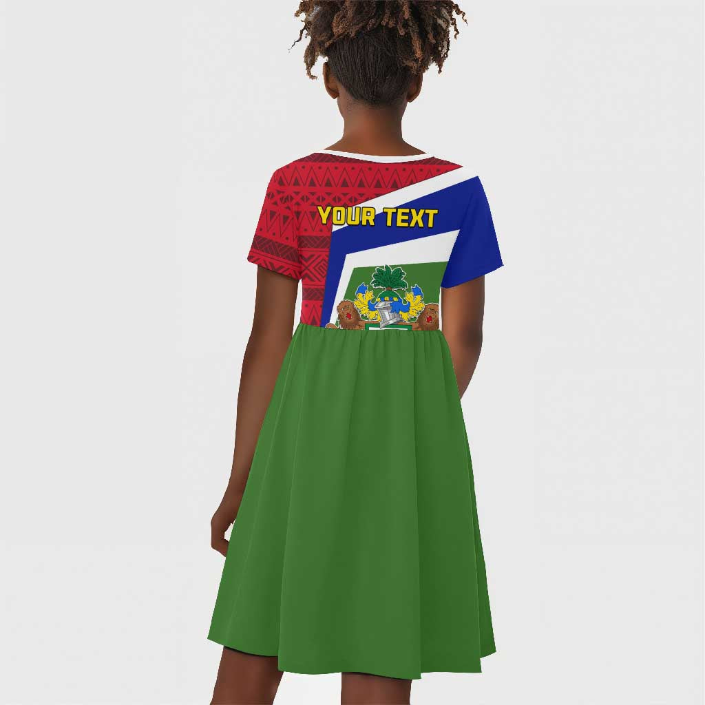 Gambia Independence Day Kid Short Sleeve Dress with Coat of Arms and African Pattern