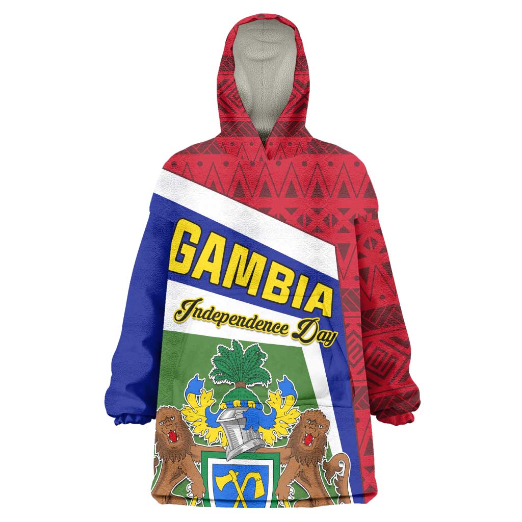 Gambia Independence Day KId Wearable Blanket Hoodie with Coat of Arms and African Pattern