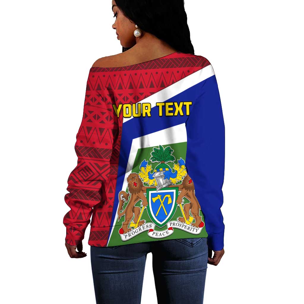 Gambia Independence Day Off Shoulder Sweater with Coat of Arms and African Pattern