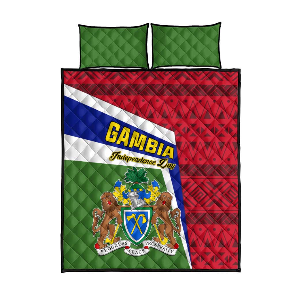 Gambia Independence Day Quilt Bed Set with Coat of Arms and African Pattern