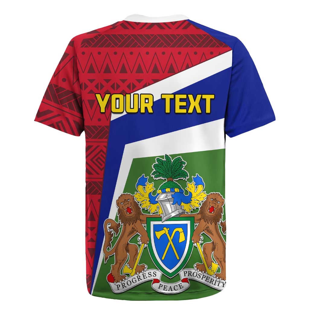 Gambia Independence Day Rugby Jersey with Coat of Arms and African Pattern