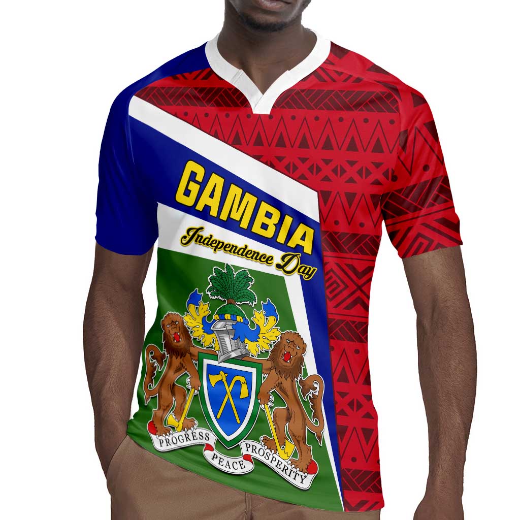 Gambia Independence Day Rugby Jersey with Coat of Arms and African Pattern