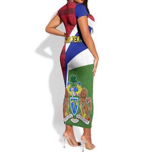 Gambia Independence Day Short Sleeve Bodycon Dress with Coat of Arms and African Pattern LT01