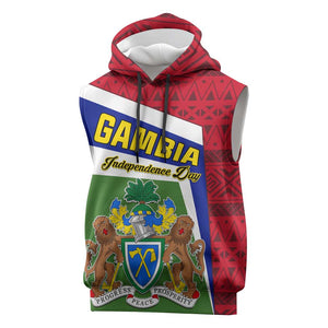 Gambia Independence Day Sleeveless Hoodie with Coat of Arms and African Pattern - African Pride