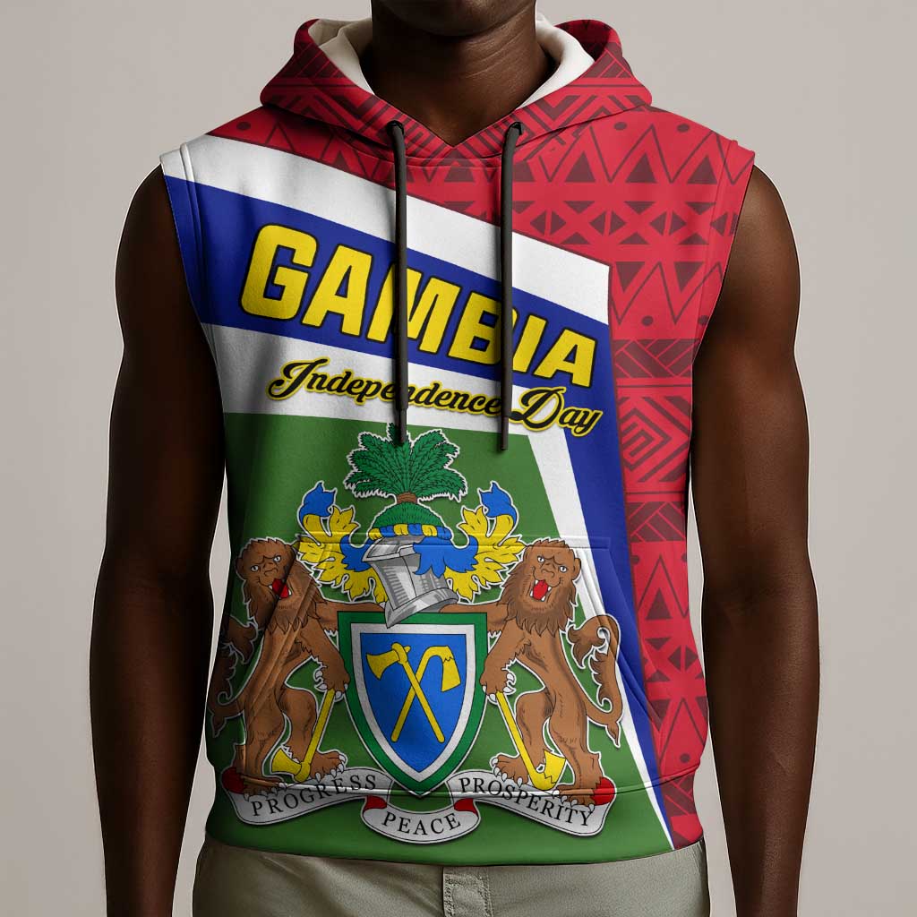 Gambia Independence Day Sleeveless Hoodie with Coat of Arms and African Pattern - African Pride