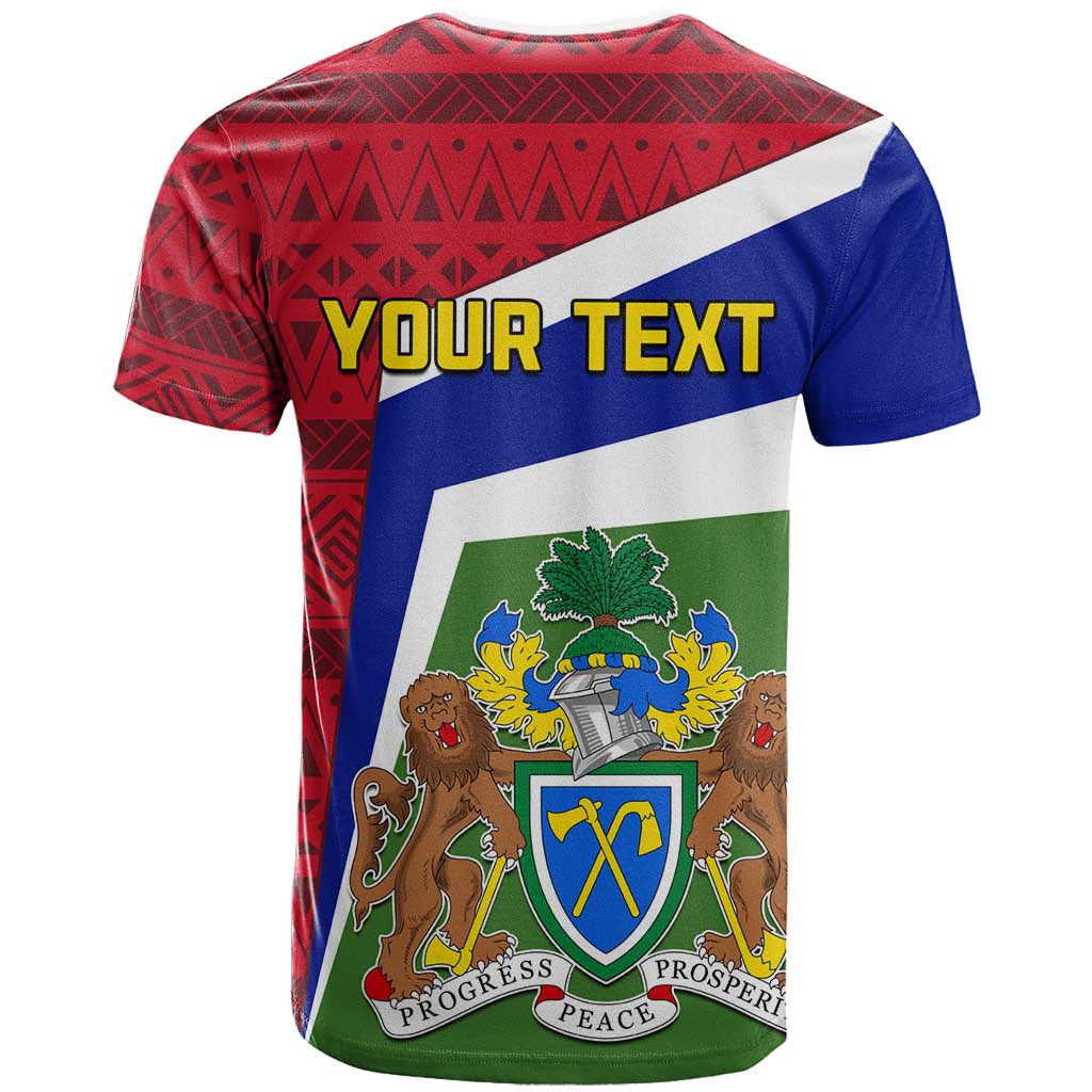 Gambia Independence Day T shirt with Coat of Arms and African Pattern