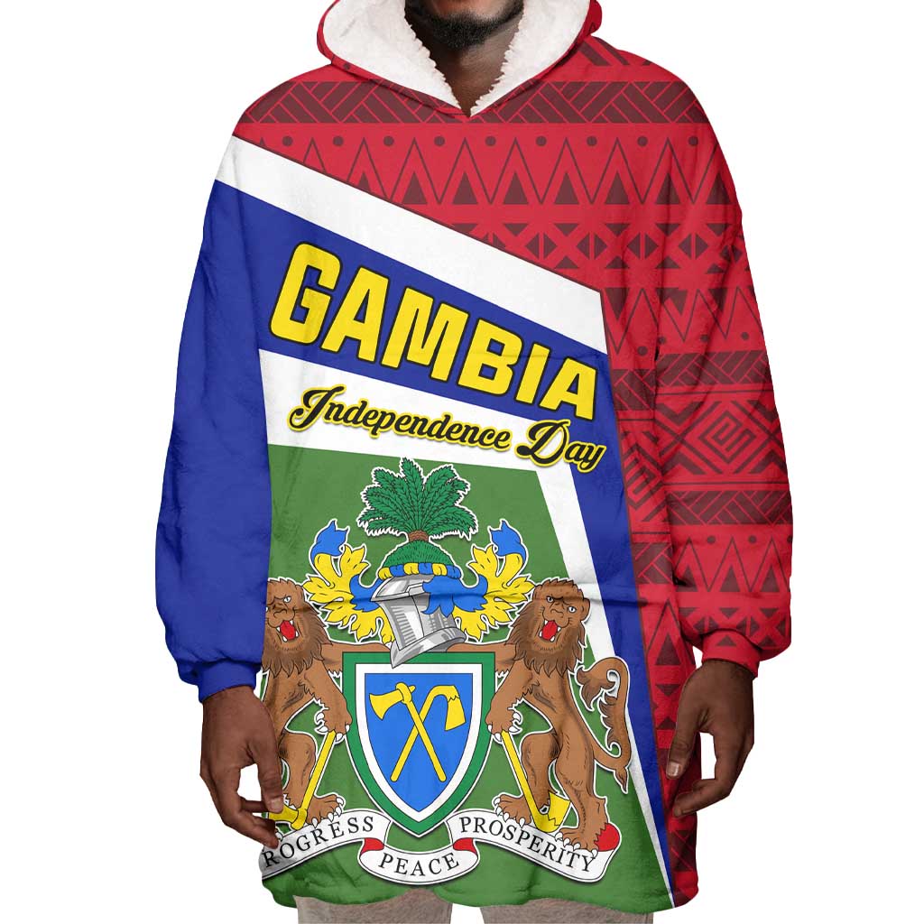 Gambia Independence Day Wearable Blanket Hoodie with Coat of Arms and African Pattern