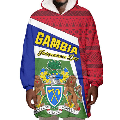 Gambia Independence Day Wearable Blanket Hoodie with Coat of Arms and African Pattern