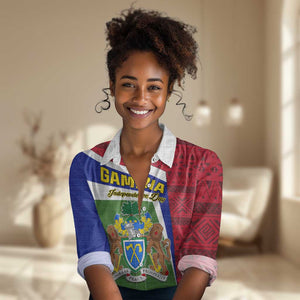 Gambia Independence Day Women Casual Shirt with Coat of Arms and African Pattern LT01