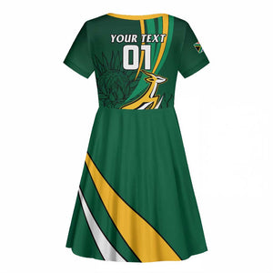 Personalized South Africa Rugby Kid Short Sleeve Dress - Springboks Go Champions, World Cup