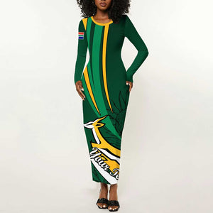 Personalized South Africa Rugby Long Sleeve Bodycon Dress - Springboks Go Champions, World Cup LT01