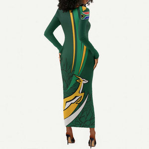 Personalized South Africa Rugby Long Sleeve Bodycon Dress - Springboks Go Champions, World Cup LT01