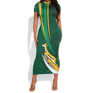Personalized South Africa Rugby Short Sleeve Bodycon Dress - Springboks Go Champions, World Cup LT01