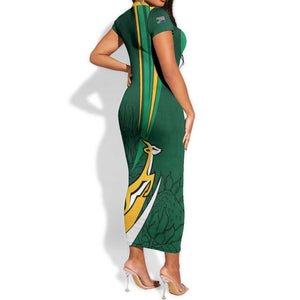 Personalized South Africa Rugby Short Sleeve Bodycon Dress - Springboks Go Champions, World Cup LT01