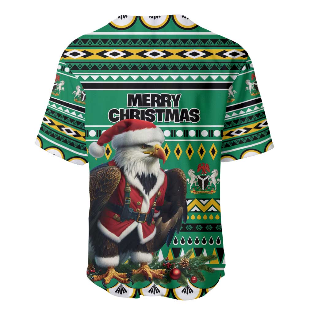 Nigeria Christmas Baseball Jersey Eagle Santa - African Pattern