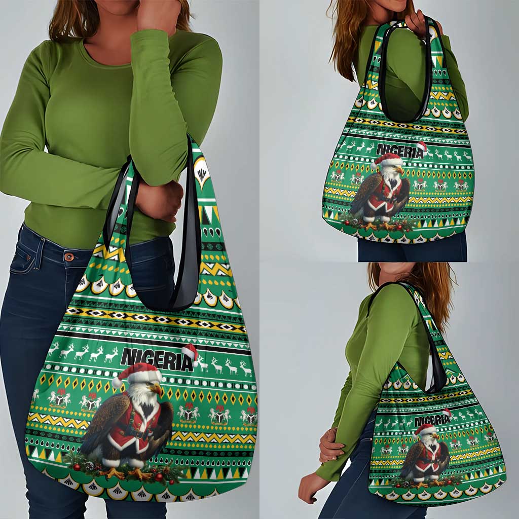 Nigeria Christmas Grocery Bag Eagle Santa - African Pattern
