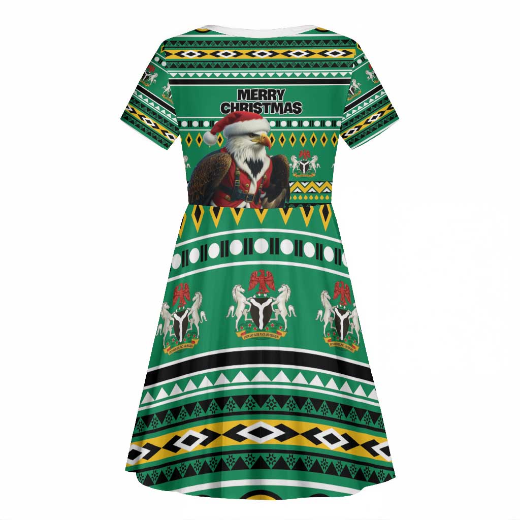 Nigeria Christmas Kid Short Sleeve Dress Eagle Santa - African Pattern