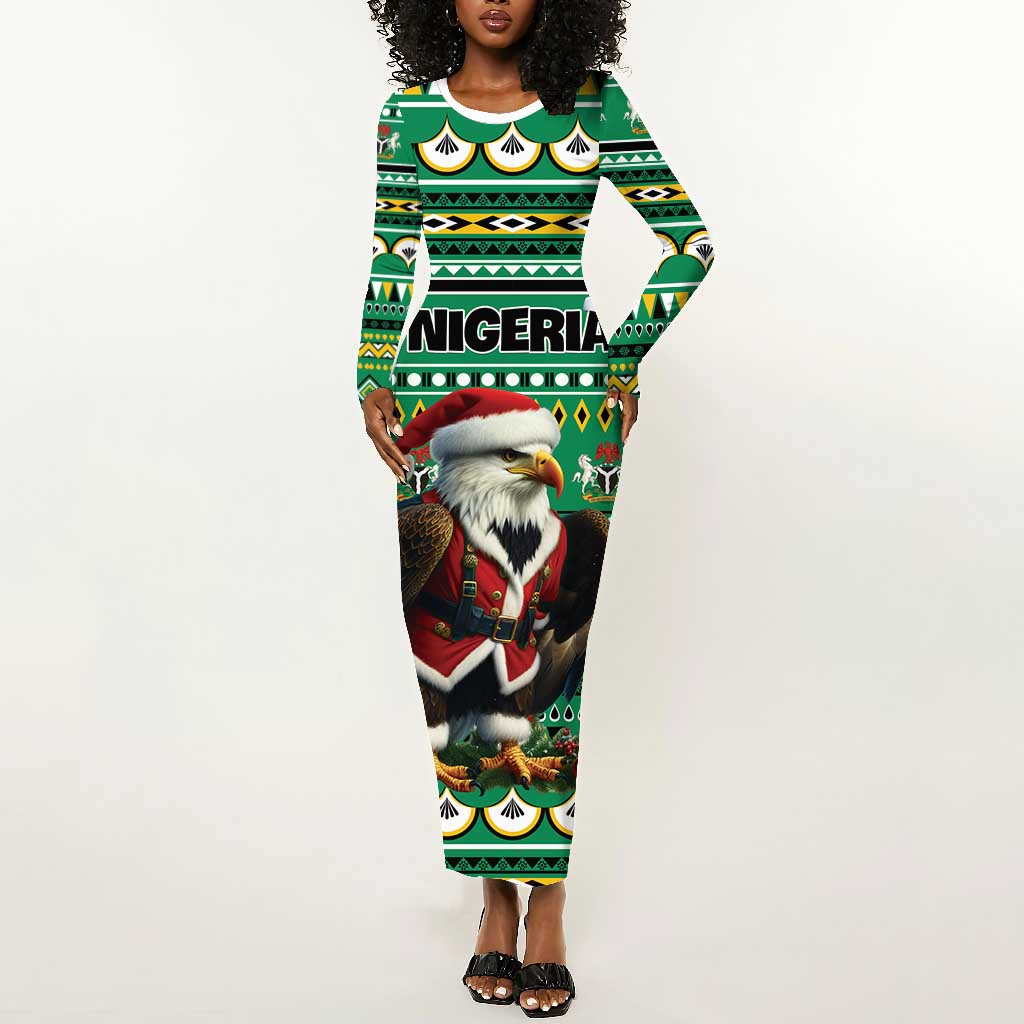 Nigeria Christmas Long Sleeve Bodycon Dress Eagle Santa - African Pattern LT01