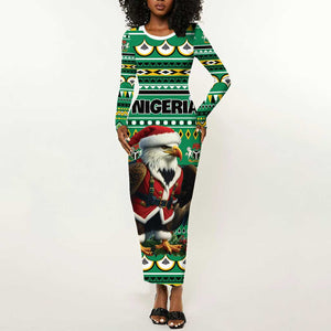 Nigeria Christmas Long Sleeve Bodycon Dress Eagle Santa - African Pattern LT01