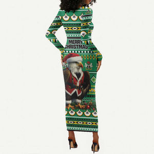 Nigeria Christmas Long Sleeve Bodycon Dress Eagle Santa - African Pattern LT01