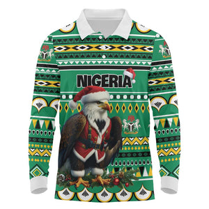 Nigeria Christmas Long Sleeve Polo Shirt Eagle Santa - African Pattern