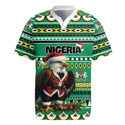 Nigeria Christmas Rugby Jersey Eagle Santa - African Pattern
