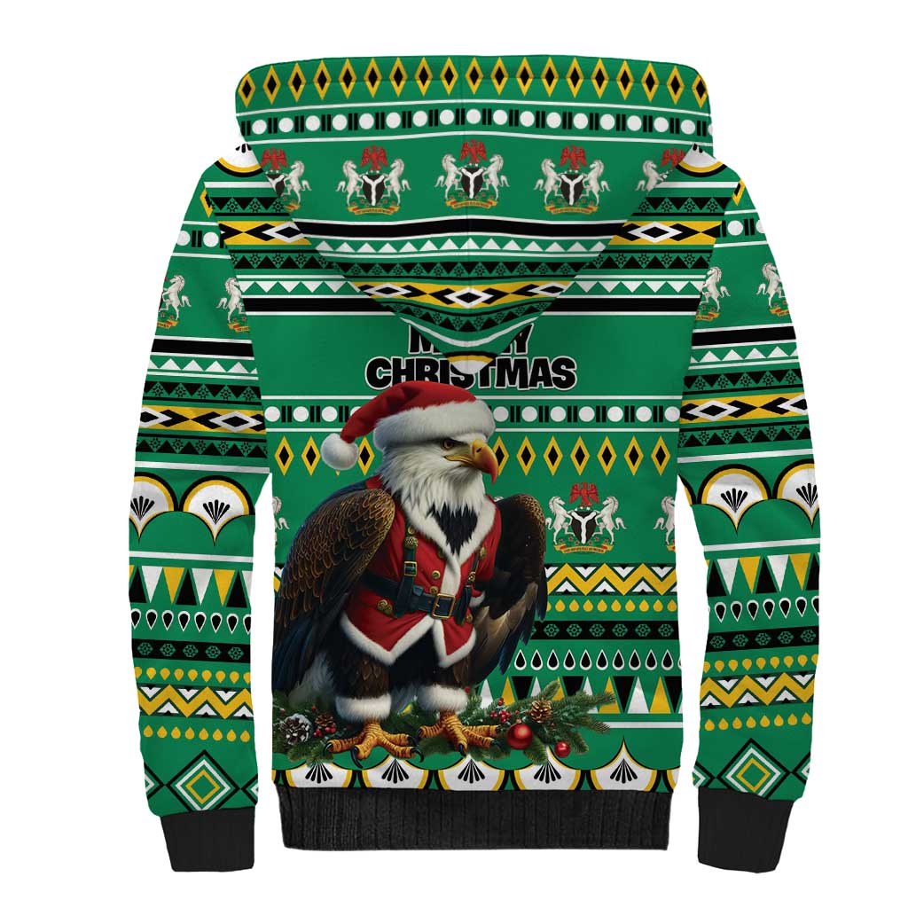 Nigeria Christmas Sherpa Hoodie Eagle Santa - African Pattern