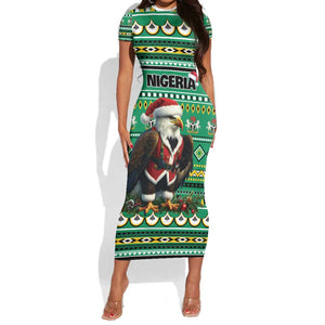Nigeria Christmas Short Sleeve Bodycon Dress Eagle Santa - African Pattern LT01