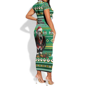 Nigeria Christmas Short Sleeve Bodycon Dress Eagle Santa - African Pattern LT01