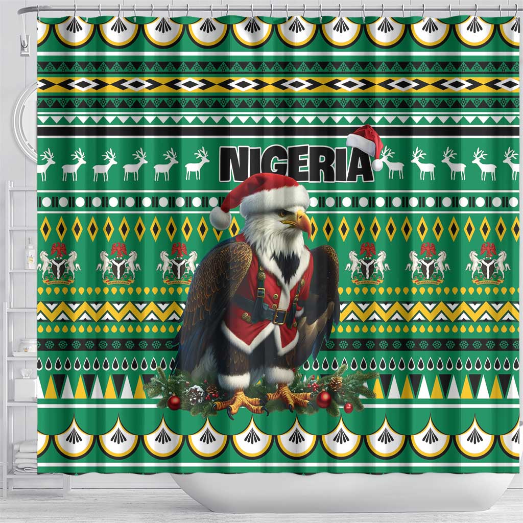 Nigeria Christmas Shower Curtain Eagle Santa - African Pattern