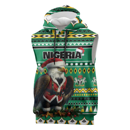 Nigeria Christmas Sleeveless Hoodie Eagle Santa - African Pattern - African Pride