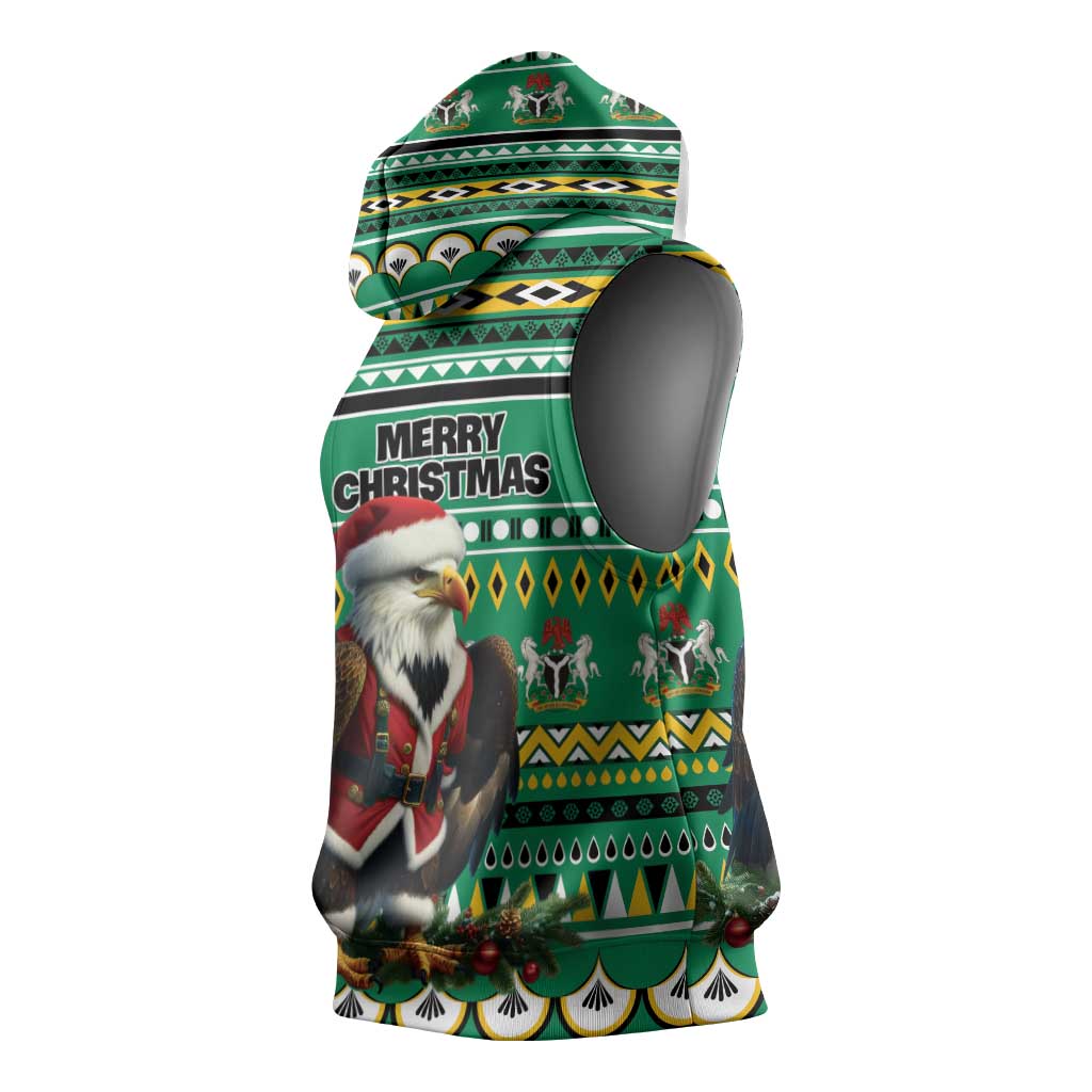 Nigeria Christmas Sleeveless Hoodie Eagle Santa - African Pattern - African Pride