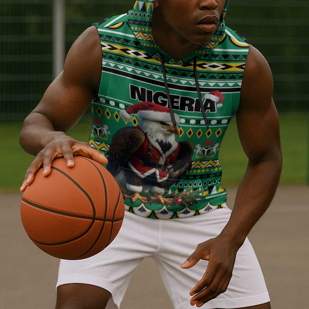 Nigeria Christmas Sleeveless Hoodie Eagle Santa - African Pattern - African Pride