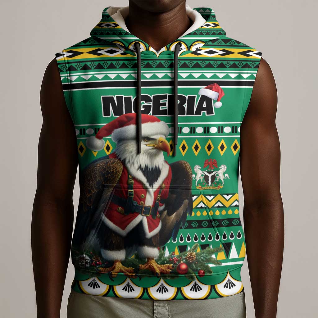 Nigeria Christmas Sleeveless Hoodie Eagle Santa - African Pattern - African Pride