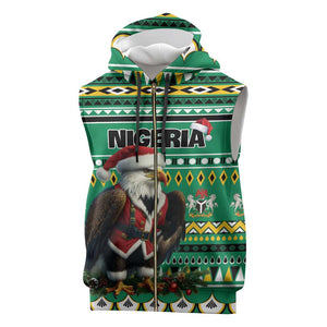 Nigeria Christmas Sleeveless Zip Hoodie Eagle Santa - African Pattern - African Pride