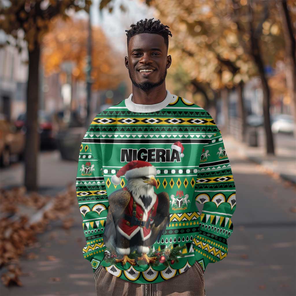 Nigeria Christmas Sweatshirt Eagle Santa - African Pattern