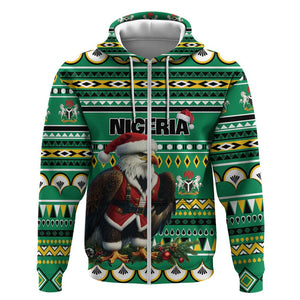 Nigeria Christmas Zip Hoodie Eagle Santa - African Pattern
