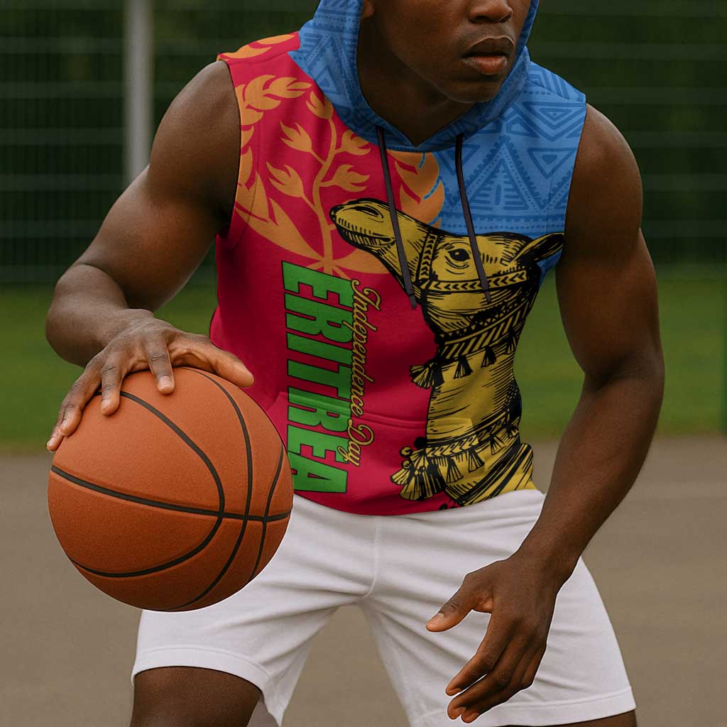 Eritrea Independence Day 2024 Sleeveless Hoodie Eritrean Camel African Pattern - African Pride
