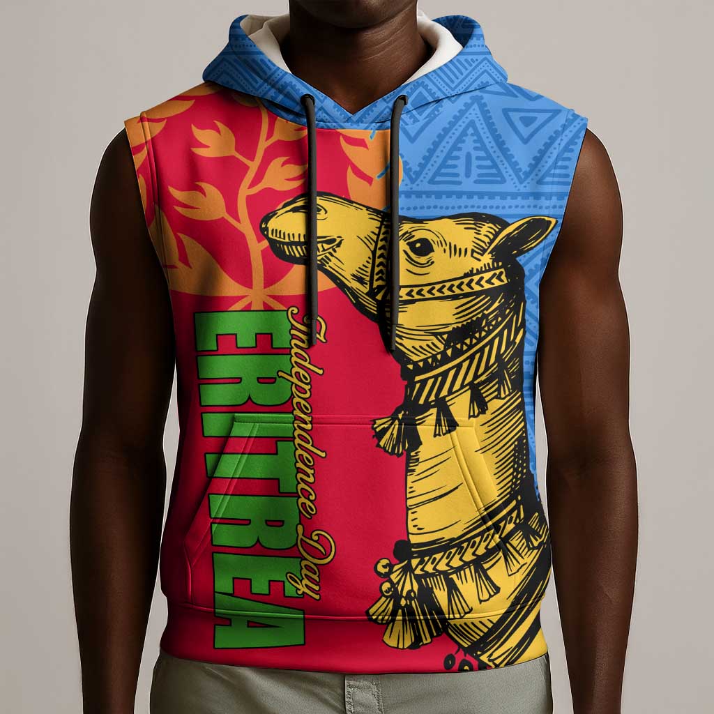 Eritrea Independence Day 2024 Sleeveless Hoodie Eritrean Camel African Pattern - African Pride